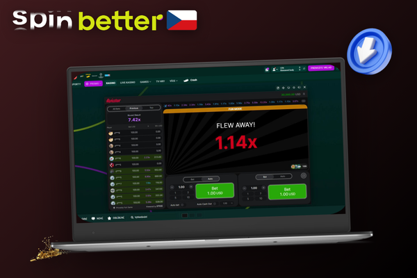 Spinbetter Aviator app v prohlížeči — mobilní telefon a laptop se hrou bez stahování