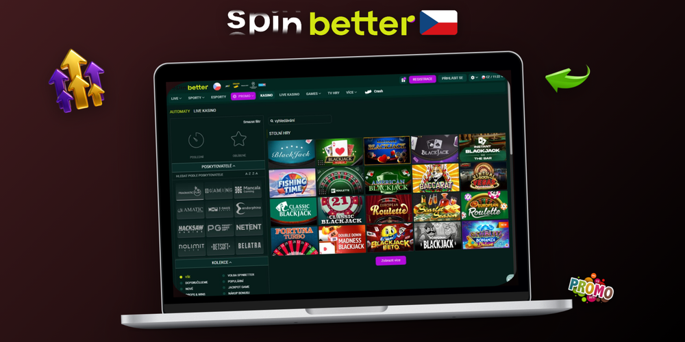 Spinbetter pro PC v režimu celé obrazovky s lobby slotů a nabídkou sportů